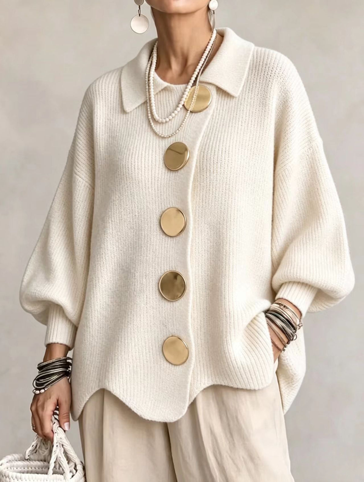 Diana | Oversized cardigan s kovovými knoflíky