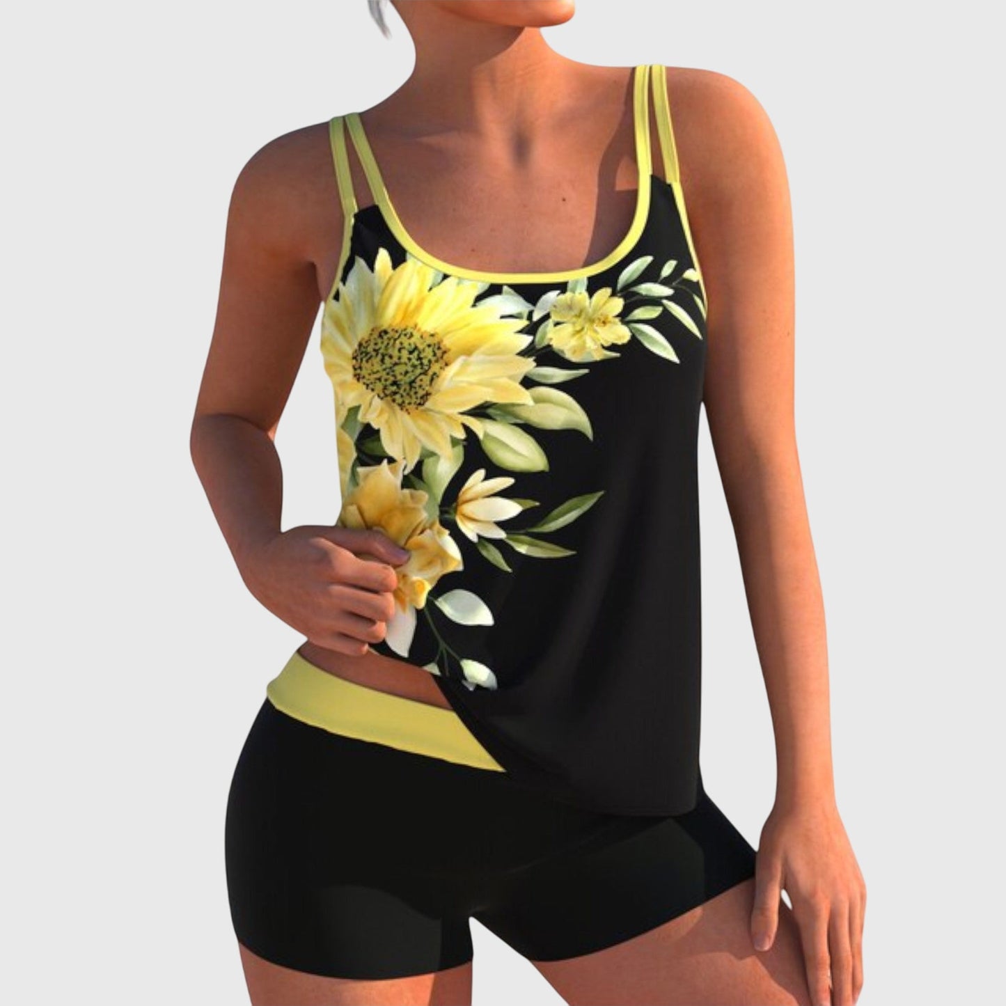 Flor – Květovaný tankini se šortkami, zeštíhlující efekt