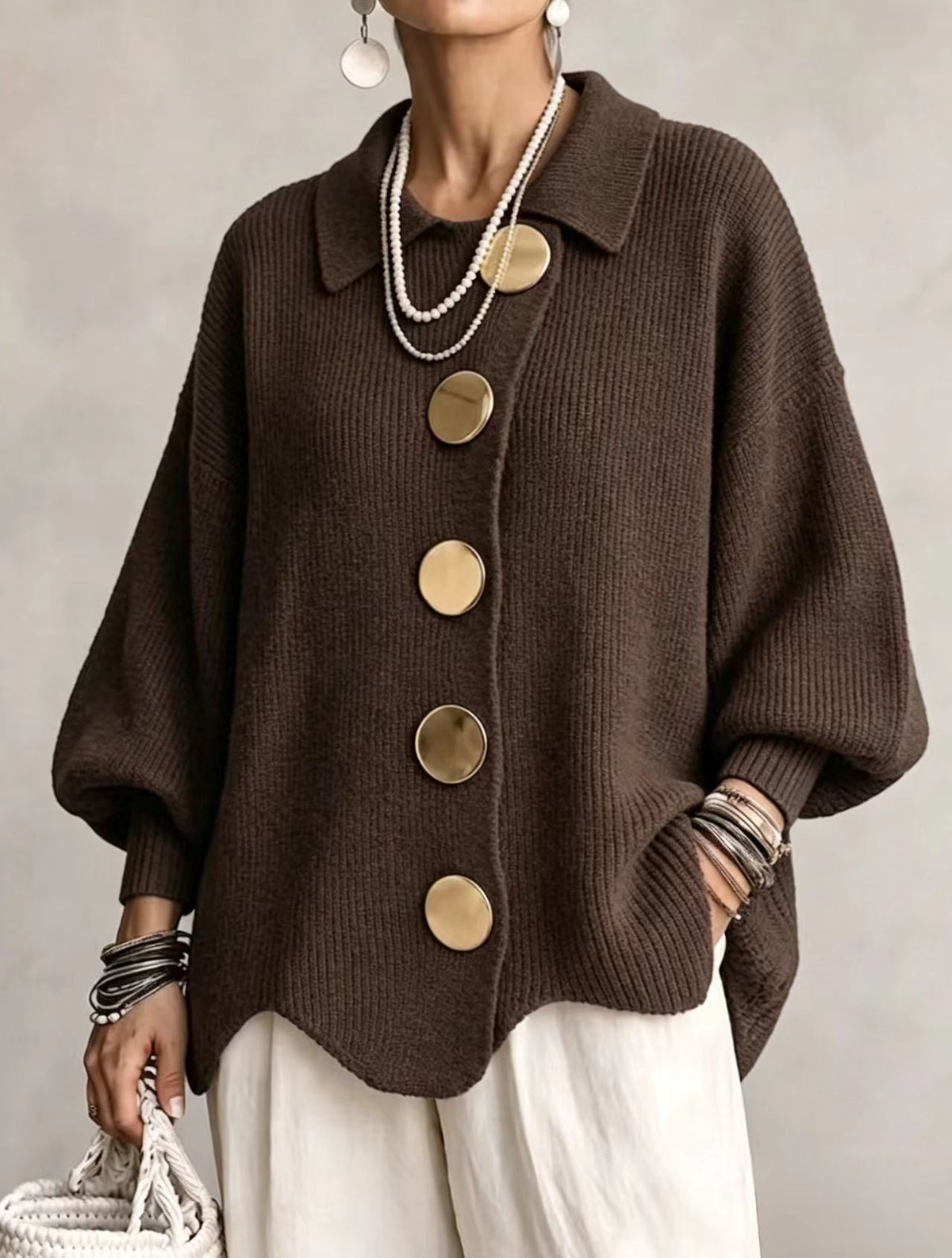 Diana | Oversized cardigan s kovovými knoflíky