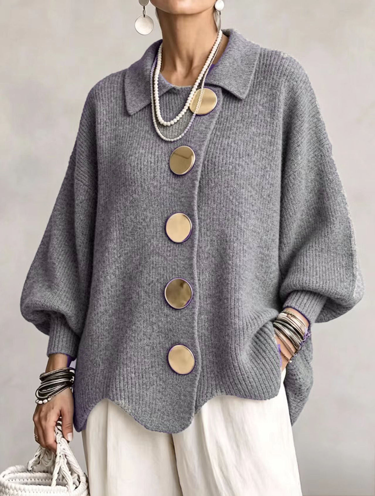 Diana | Oversized cardigan s kovovými knoflíky