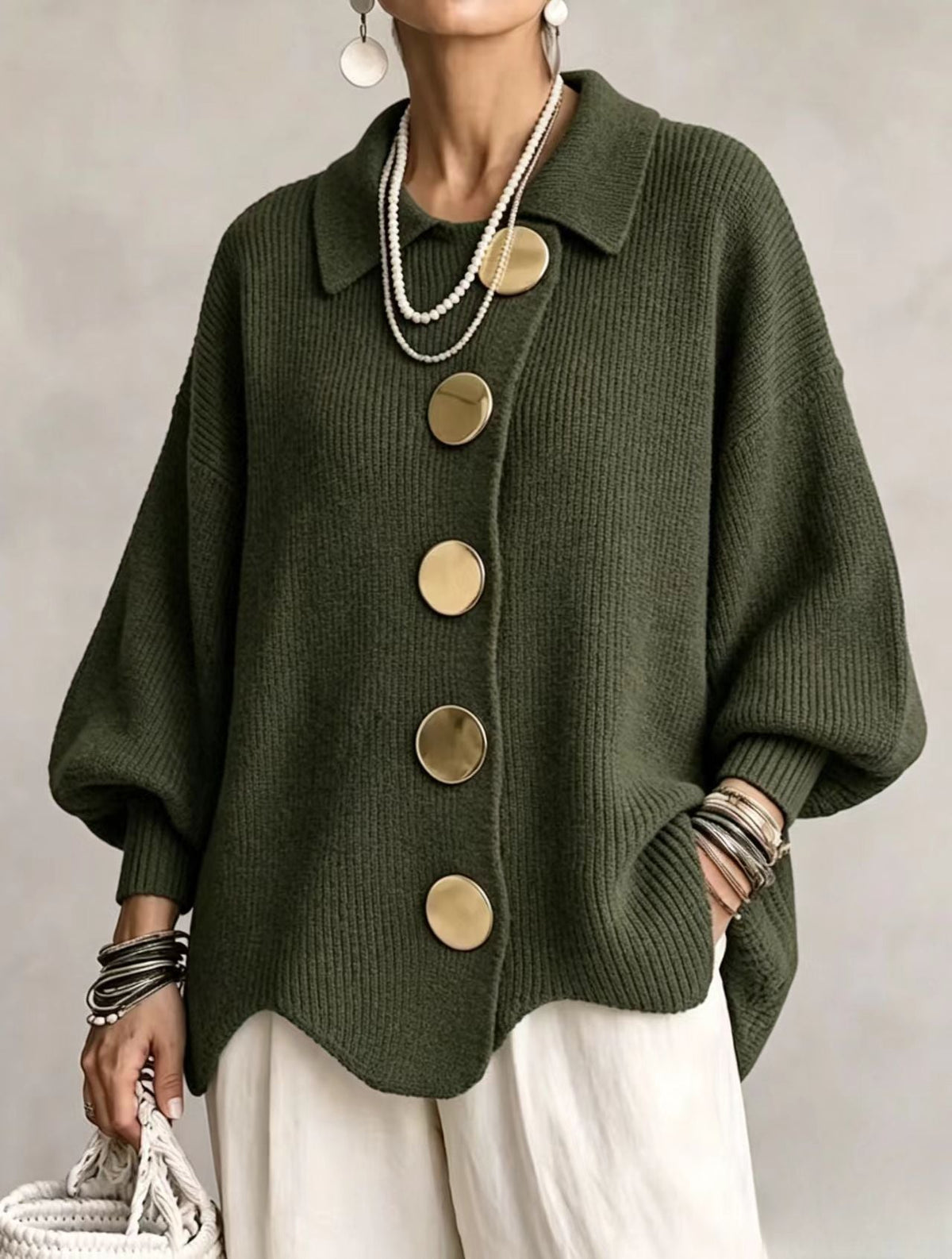 Diana | Oversized cardigan s kovovými knoflíky