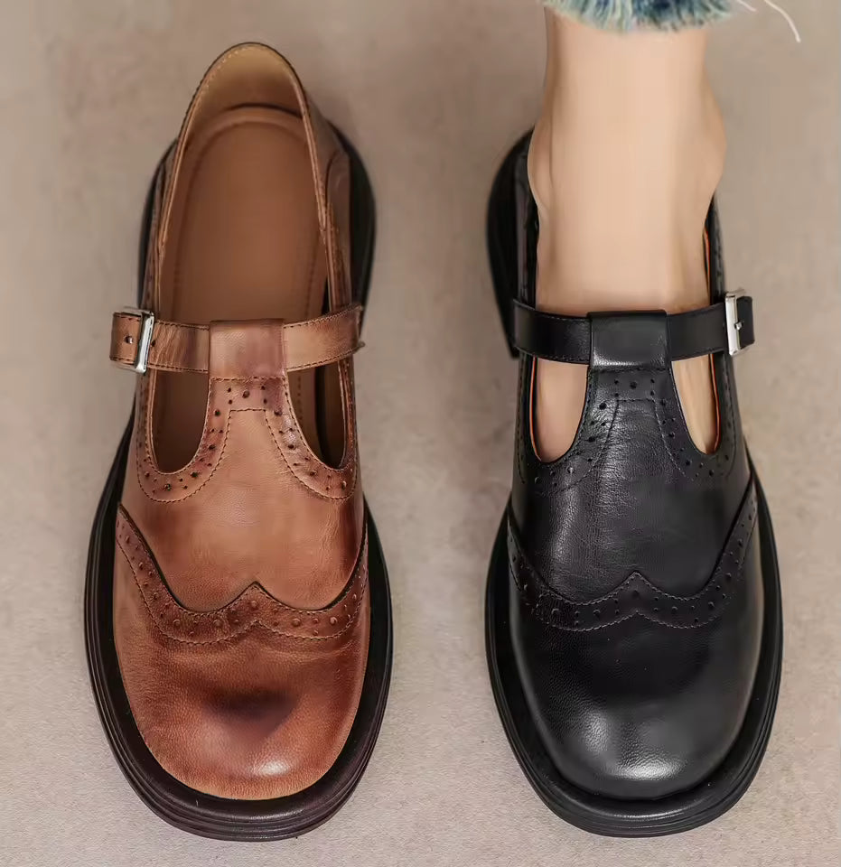 Elsbeth | Vintage kožené T-bar baleríny