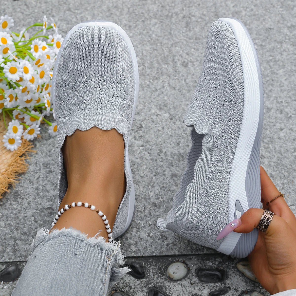 Obláček - Prodyšné slip-on tenisky s vroubkovaným lemem
