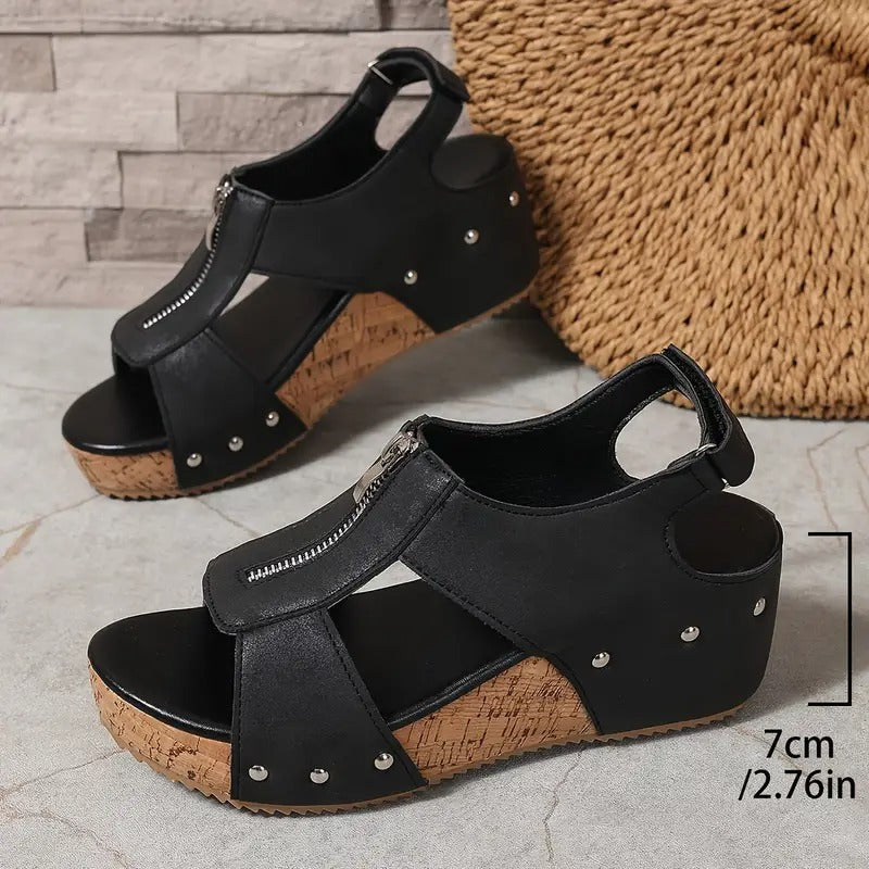 Zara | Retro sandály na klínku se zipem