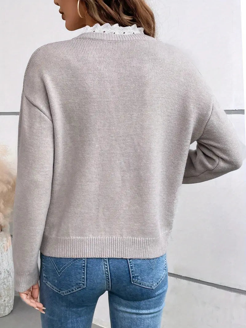 Celina | Šik pletený svetr s elegantním krajkovým límcem
