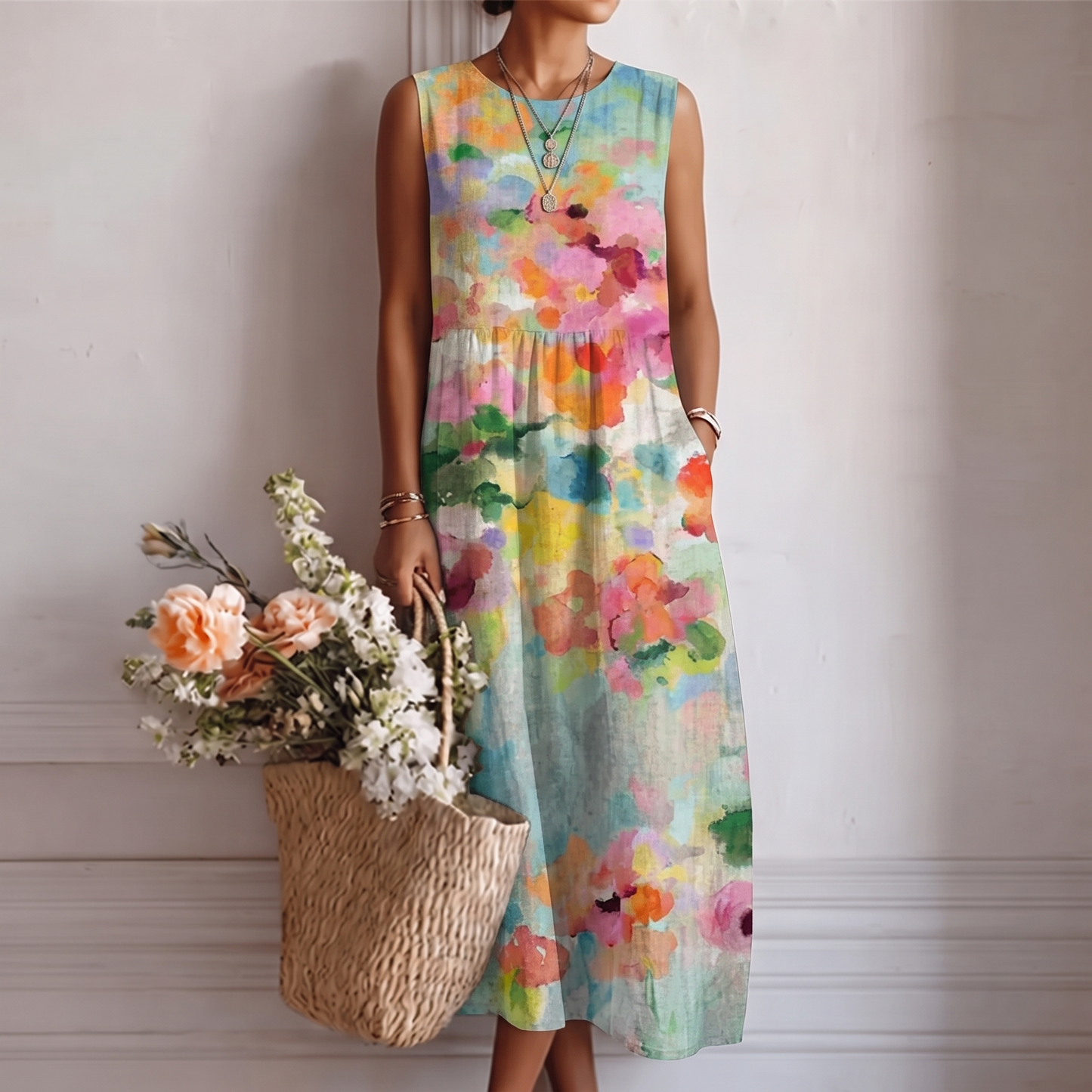 Karla™ | Elegantní vícebarevné midi šaty